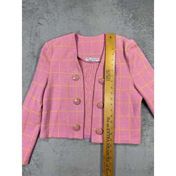 Vintage St John Santana Knit Skirt Suit Set Pink Windowpane Womens 8 USA Preppy - Picture 6 of 8